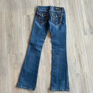 Miss Me Irene sz 26 Low Rise Bootcut Jeans Thick Stitch Embroidered Y2K Denim